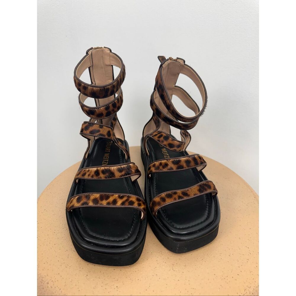 Stuart Weitzman Women’s Gala Lift Leopard Gladiator Sandals - Picture 4 of 10